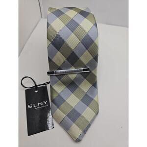 Steven Land Reversible Skinny Tie Blue Gold‎ Silver Tie Bar Included 2.25 x 60